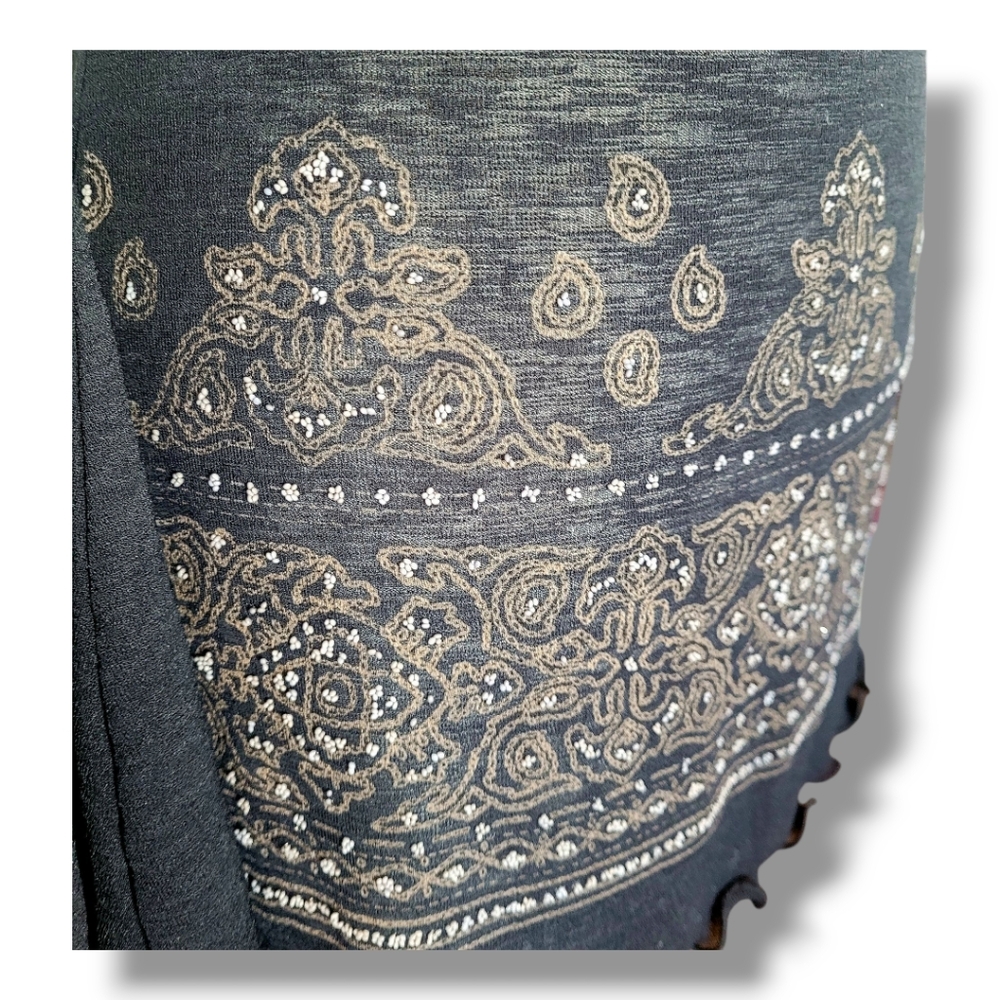 MCM Black/Tan Partially Sheer Long Sleeve Tunic with Décolleté Neckline. Size M - Picture 10 of 11